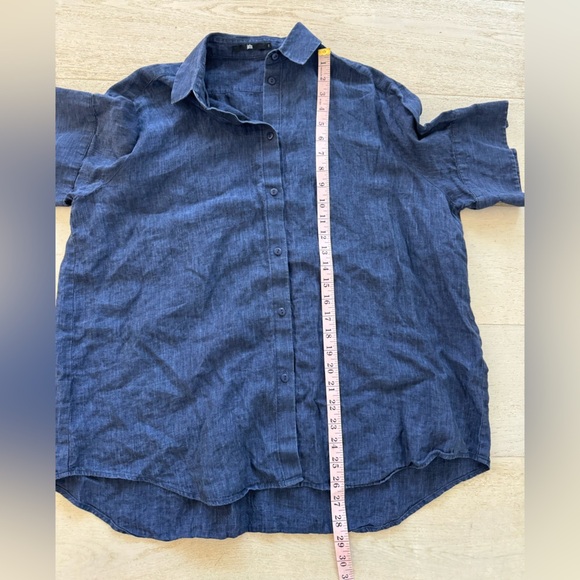 Jarbo Women's Italian Linen Button Up Boyfriend Shirt sz 3 Oversized Blue US 8 - Picture 6 of 8